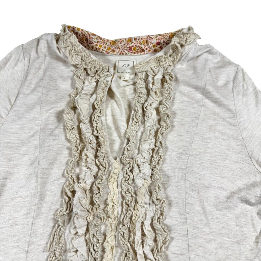 Anthropology 1.9 Womens Beige Long Sleeve Tunic Top With Ruffle Detail Size L - Picture 2 of 13